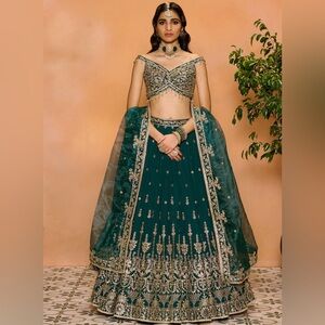 Lashkaraa Teal Green Embellished Lehenga Choli
